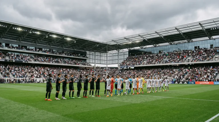 Dos equipos de fútbol enfrentándose en un campo de la MLS con diferencia visible de nivel competitivo