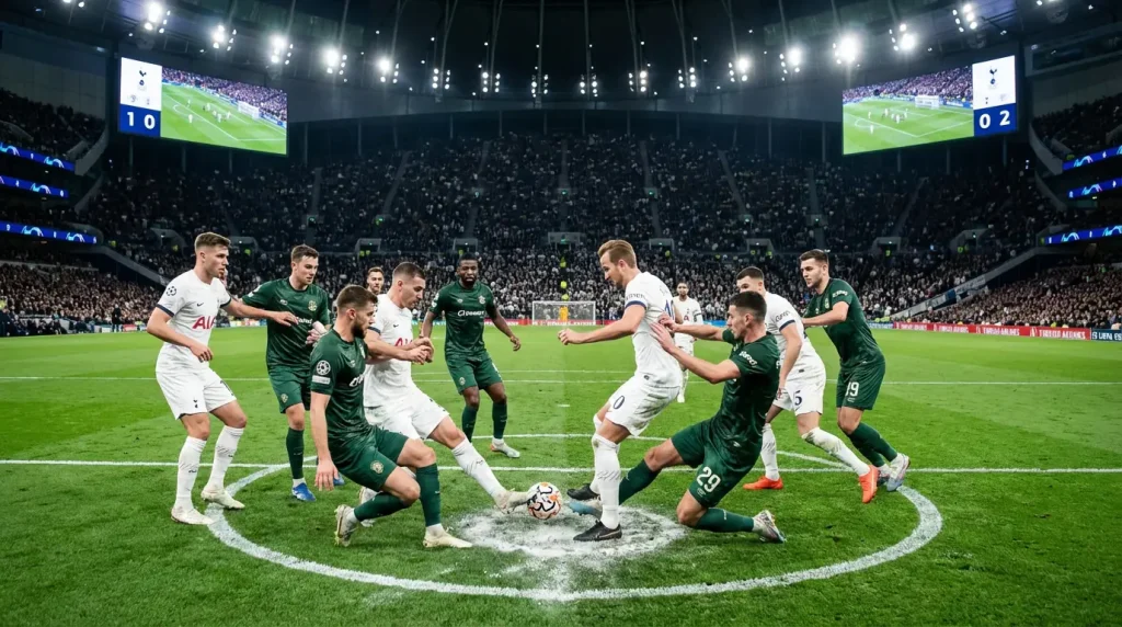 Dos equipos de fútbol de diferentes ligas enfrentándose en un estadio durante un torneo internacional
